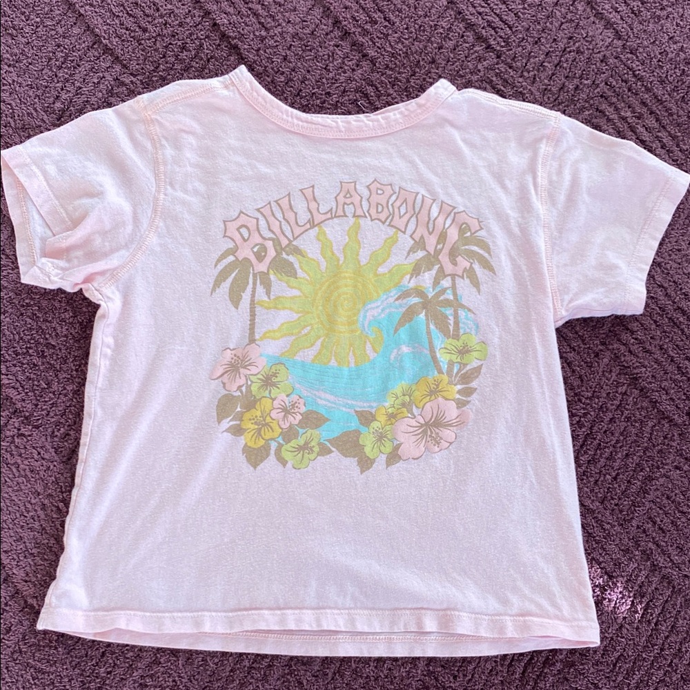 Billabong Light Pink Kids Tee with Sun, Wave & Floral Graphic